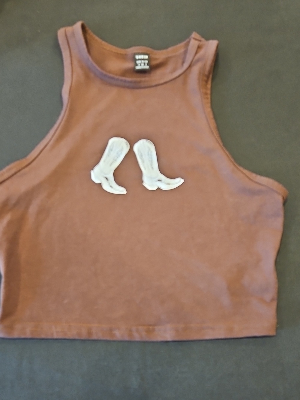 SHEIN NWOT Crop Cowboy Boot Tank Top Chocolate Brown Small